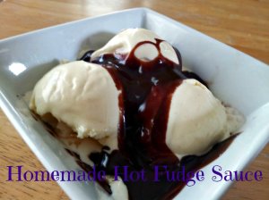 Bowl of hot fudge with ice cream