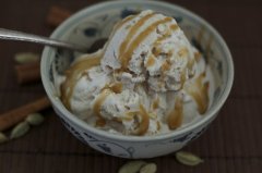 Chai coconut milk ice cream with caramel sauce!