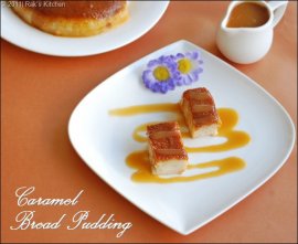 eggless caramel bread pudding recipe