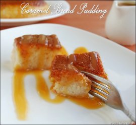 eggless caramel bread pudding recipe