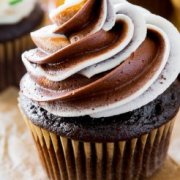 Homemade Chocolate Cupcakes with Chocolate Vanilla Swirl Frosting