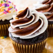 Homemade Chocolate Cupcakes with Chocolate Vanilla Swirl Frosting