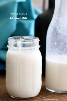 How to make Almond Milk with raw almonds or blanched almonds. Blanched almond milk has a less prominent flavor which works great for Indian Chai | Vegan Richa