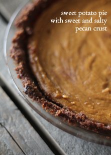 Lightened up Sweet Potato Pie with a sweet and salty pecan crust - gluten free, too!