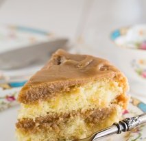 Southern Caramel Cake- moist vanilla cake with lots of ultra-sweet caramel icing.