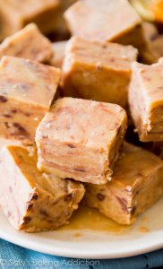 The creamiest, smoothest, peanut butteriest, BEST fudge ever! Only 4 ingredients and no candy thermometer or stove are required. @sallybakeblog