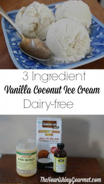 This amazing yet SIMPLE coconut milk vanilla ice cream is so good! It's lovely for enjoying by itself, with fresh fruit, pies, cobblers, and more. Plus, it's completely dairy free, and egg free! That makes it vegan AND paleo friendly. - The Nourishing Gourmet