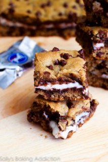 York Peppermint Patty Stuffed Chocolate Chip Cookie Bars. Soft, chewy, and gooey! Recipe at sallysbakingaddiction.com